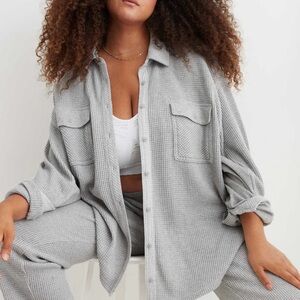 Aerie Gray Button Down Shirt thermal - SMALL - NEW WITHOUT TAGS